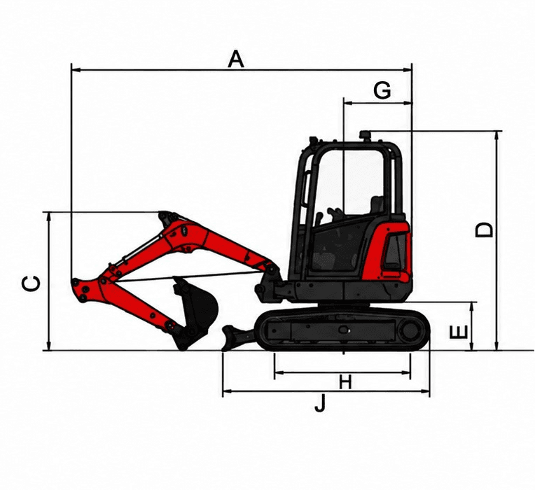 HS28 Transport Position drawing with original dimension letters
