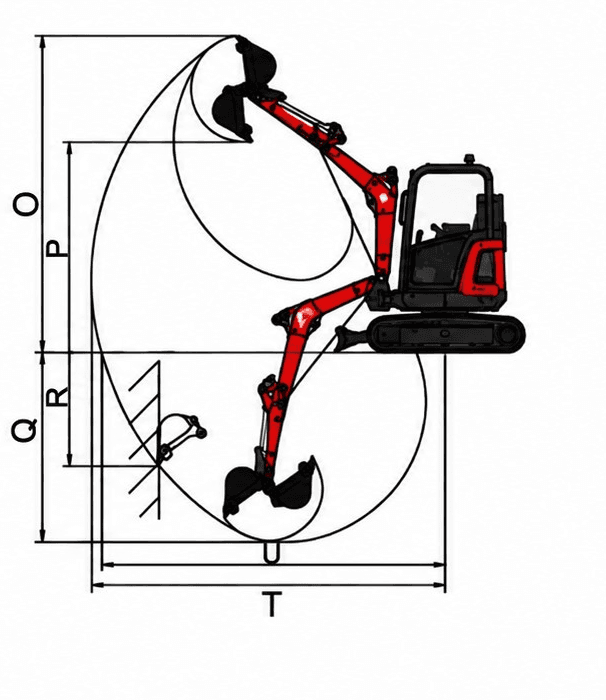 HS28 Working Range drawing with original dimension letters