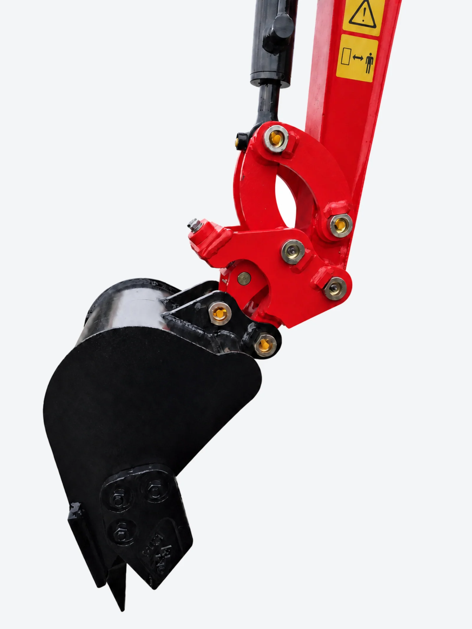 HS10 optional mechanical quick coupler installed between the arm and bucket