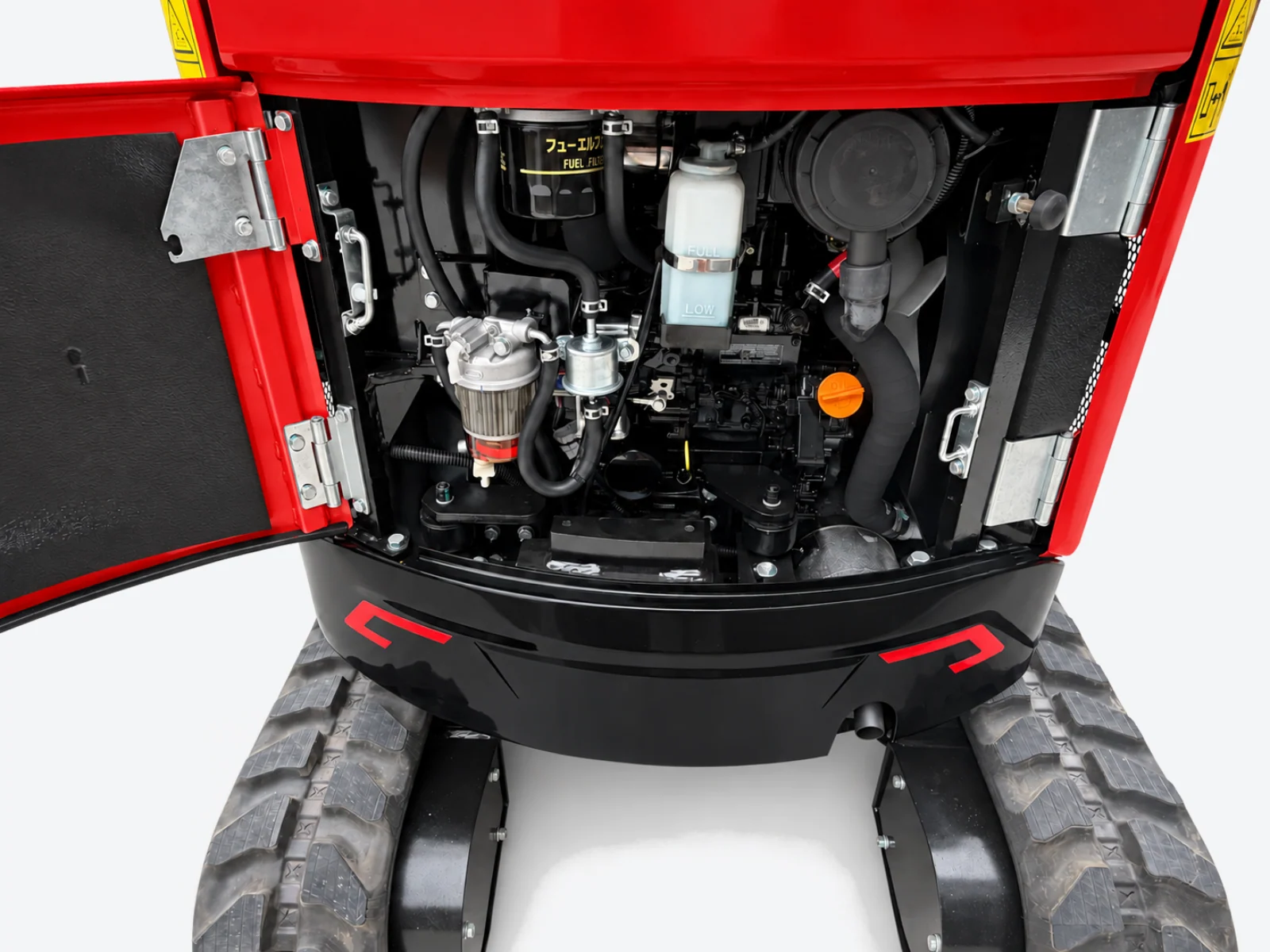 HS18 YANMAR 3TNV74F engine with the rear-opening engine cover open for service access